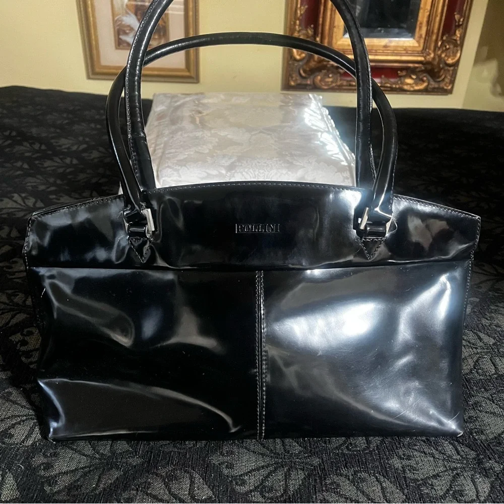 Pollini Glossy Black Leather Piece era 1990’s - Picture 1 of 8